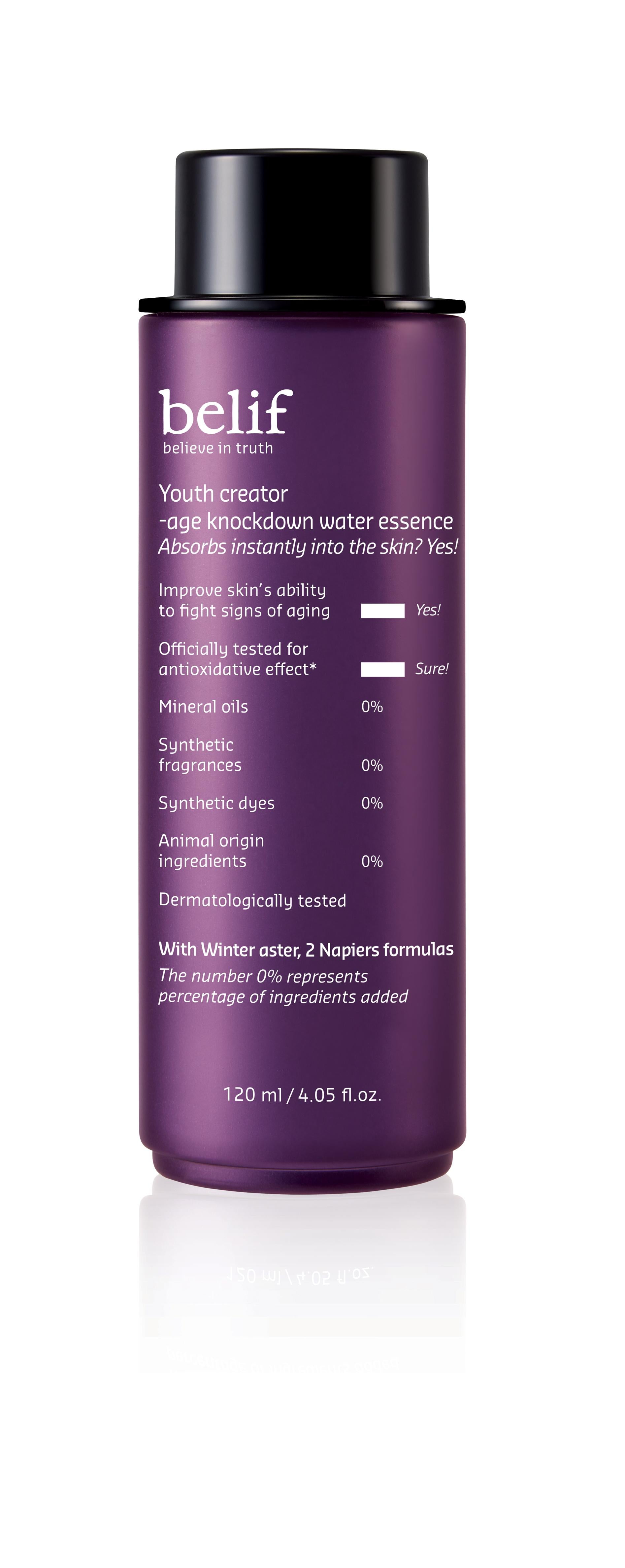 Belif Youth Creator Age Knockdown Water Essence 120ml - side view