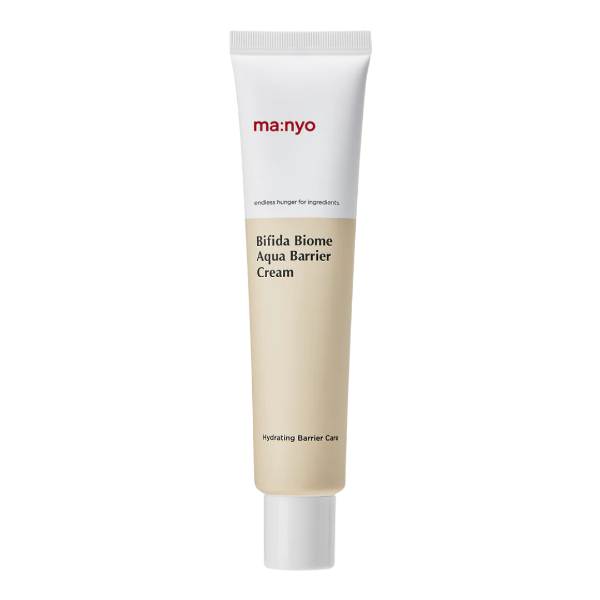 Manyo Bifida Biome Aqua Barrier Cream, product packaging and full-size bottle