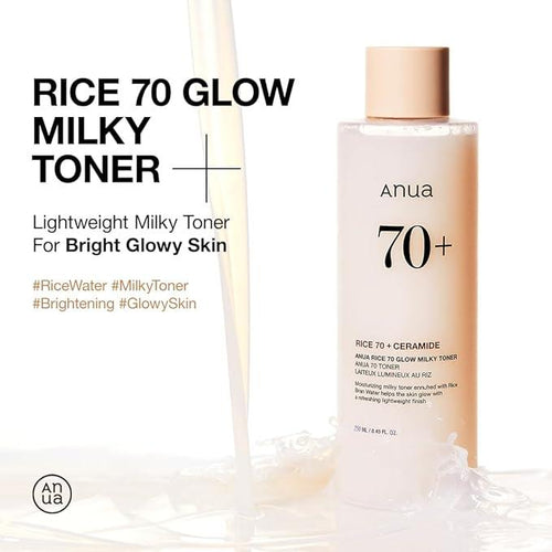 Anua Rice 70 Glow Milky Toner 250ml - 70% rice water brightens dull skin