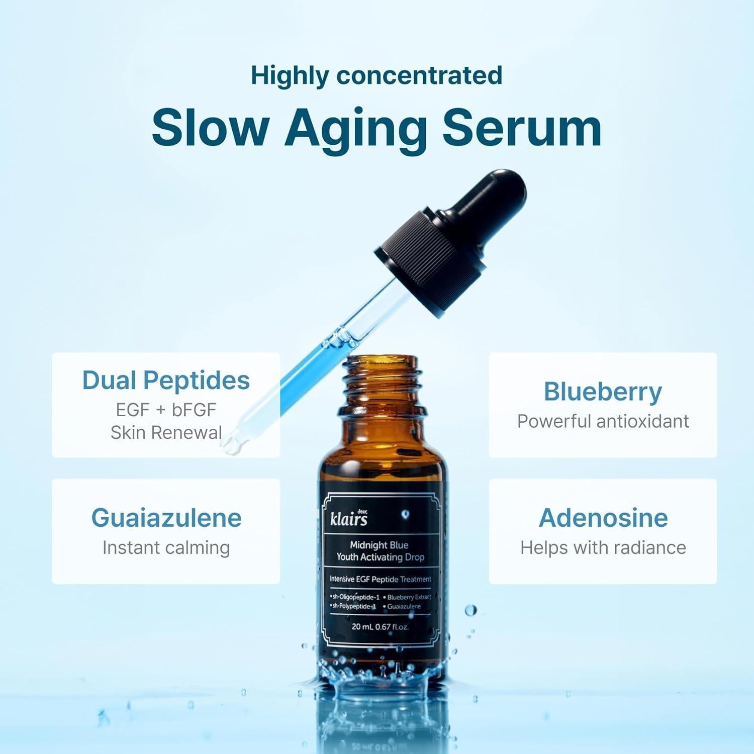 Dear Klairs Midnight Blue Youth Activating Drop 20ml, Korean skincare product packaging
