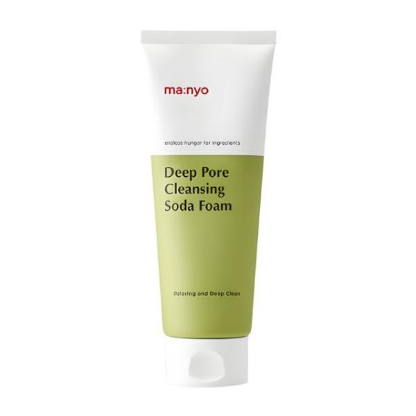 Manyo Deep Pore Cleansing Soda Foam, product packaging and full-size bottle