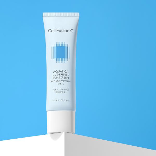 Cell Fusion C 1+1 Aquatica UV Defense Sunscreen OTC 50ml+50ml, product packaging and full size
