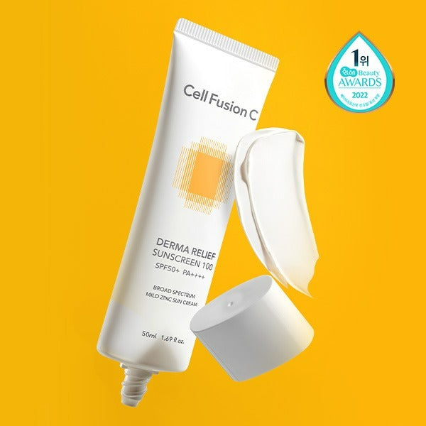 Cell Fusion C Derma Relief Sunscreen 100 SPF50+/PA++++ 50ml, skin concern and formula features