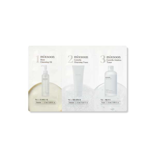 mixsoon (Step 1,2,3) Bean Cleansing Oil, Centella Cleansing Foam, Centella Asiatica Toner Sachet [1.5ml*3ea] product image 1