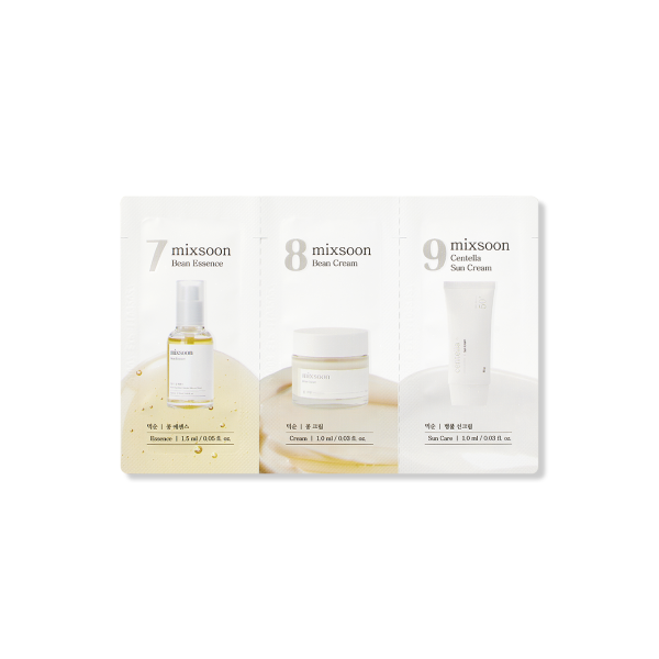 mixsoon (Step 7,8,9) Bean Essence, Bean Cream, Centella Sun Cream [1.5ml, 1ml*2ea] product packaging