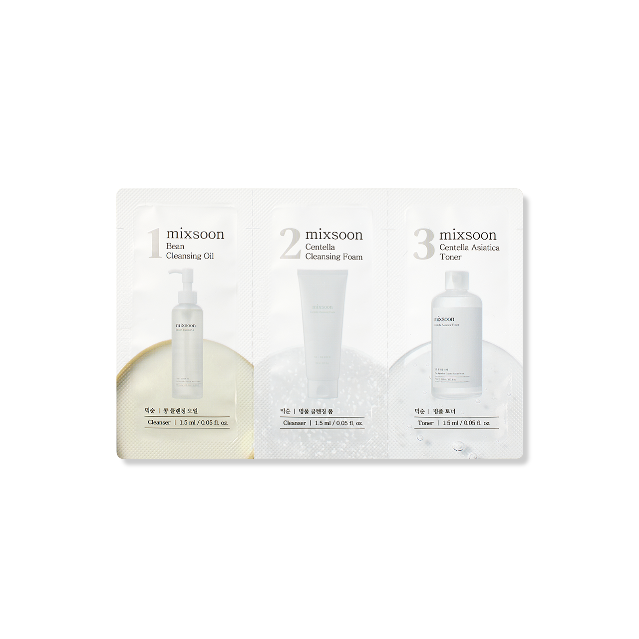 mixsoon (Step 1,2,3) Bean Cleansing Oil, Centella Cleansing Foam, Centella Asiatica Toner Sachet [1.5ml*3ea] image 2