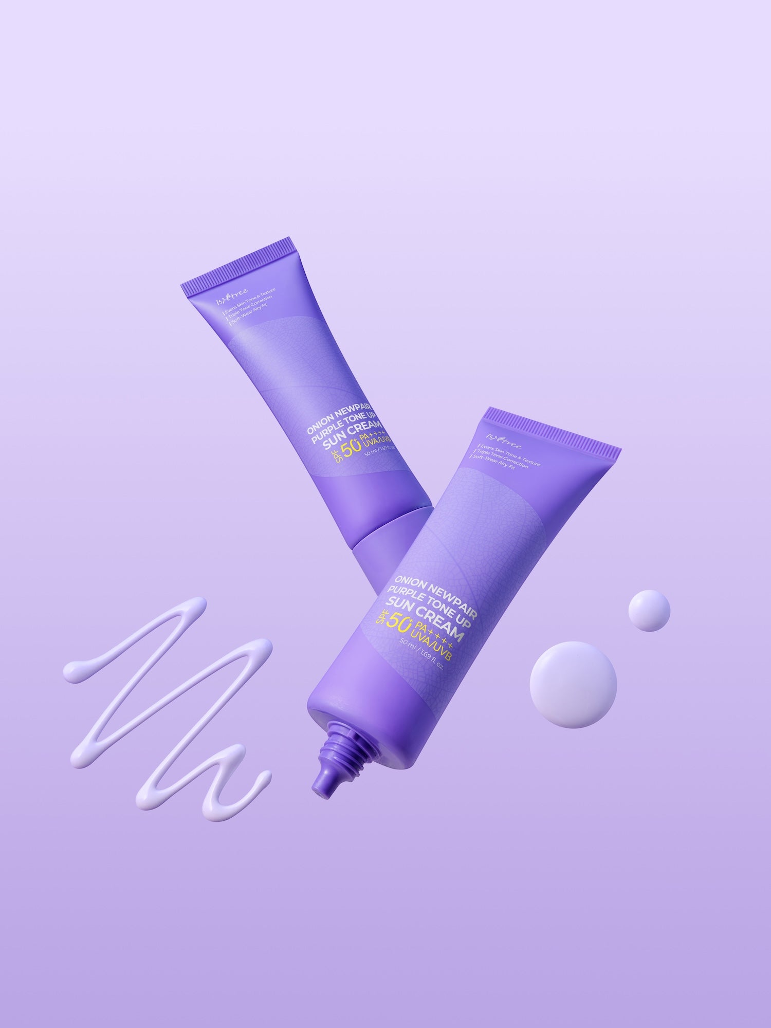 Isntree Onion Newpair Purple Tone Up Sun Cream 50ml: Glutathione + Ascorbyl Glucoside: support a brighter, more even tone