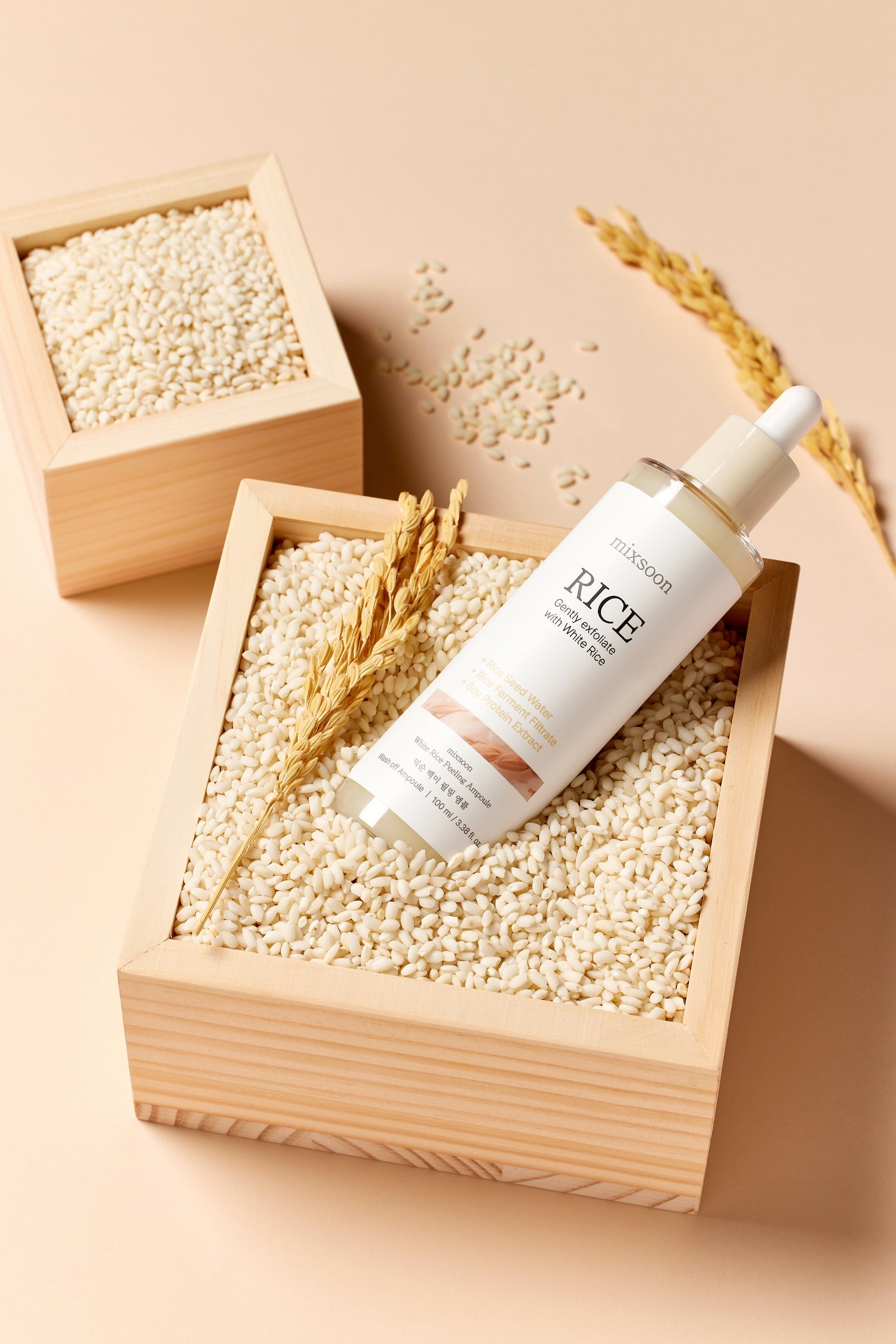 mixsoon White Rice Peeling Ampoule 100ml formula featuring Rice Ferment