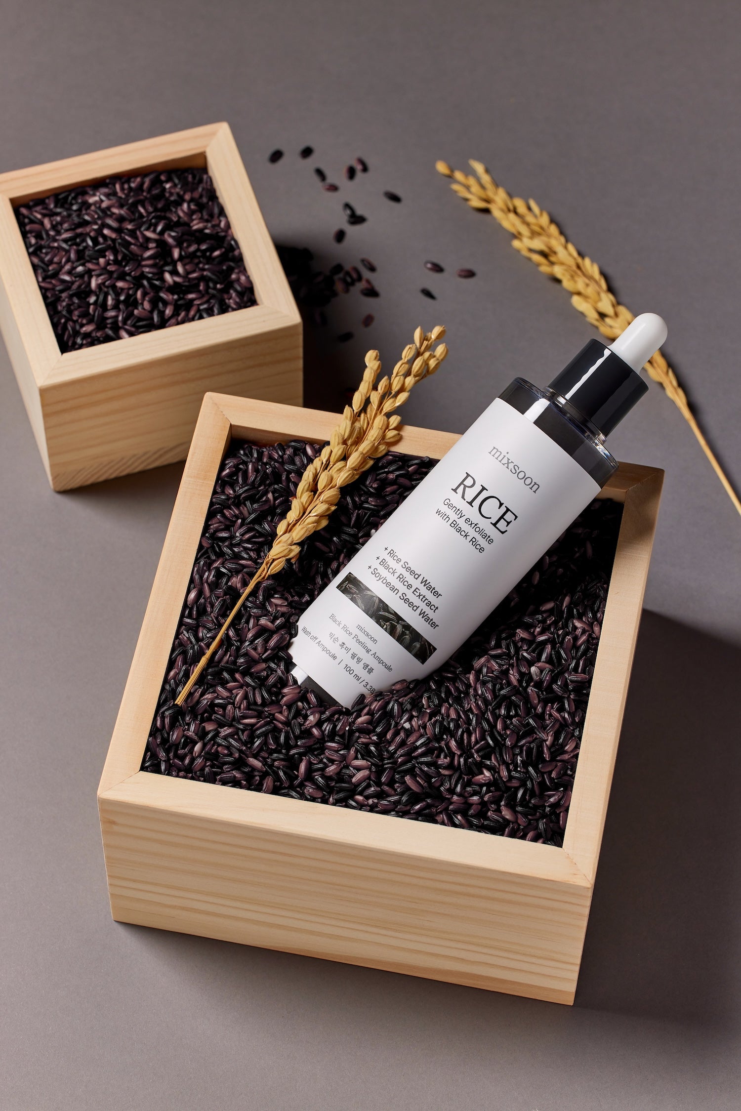mixsoon Black Rice Peeling Ampoule 100ml formula featuring Rice Ferment